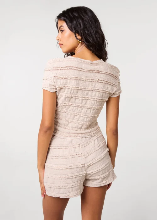 Pink Vanilla Beige Textured Short Sleeve Top and Short Set - M/L Image 4