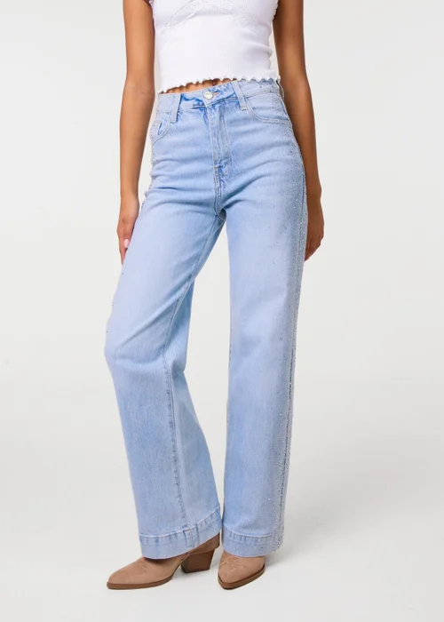 Pink Vanilla Blue Diamante Side Wide Leg Jeans - 6 Image 2