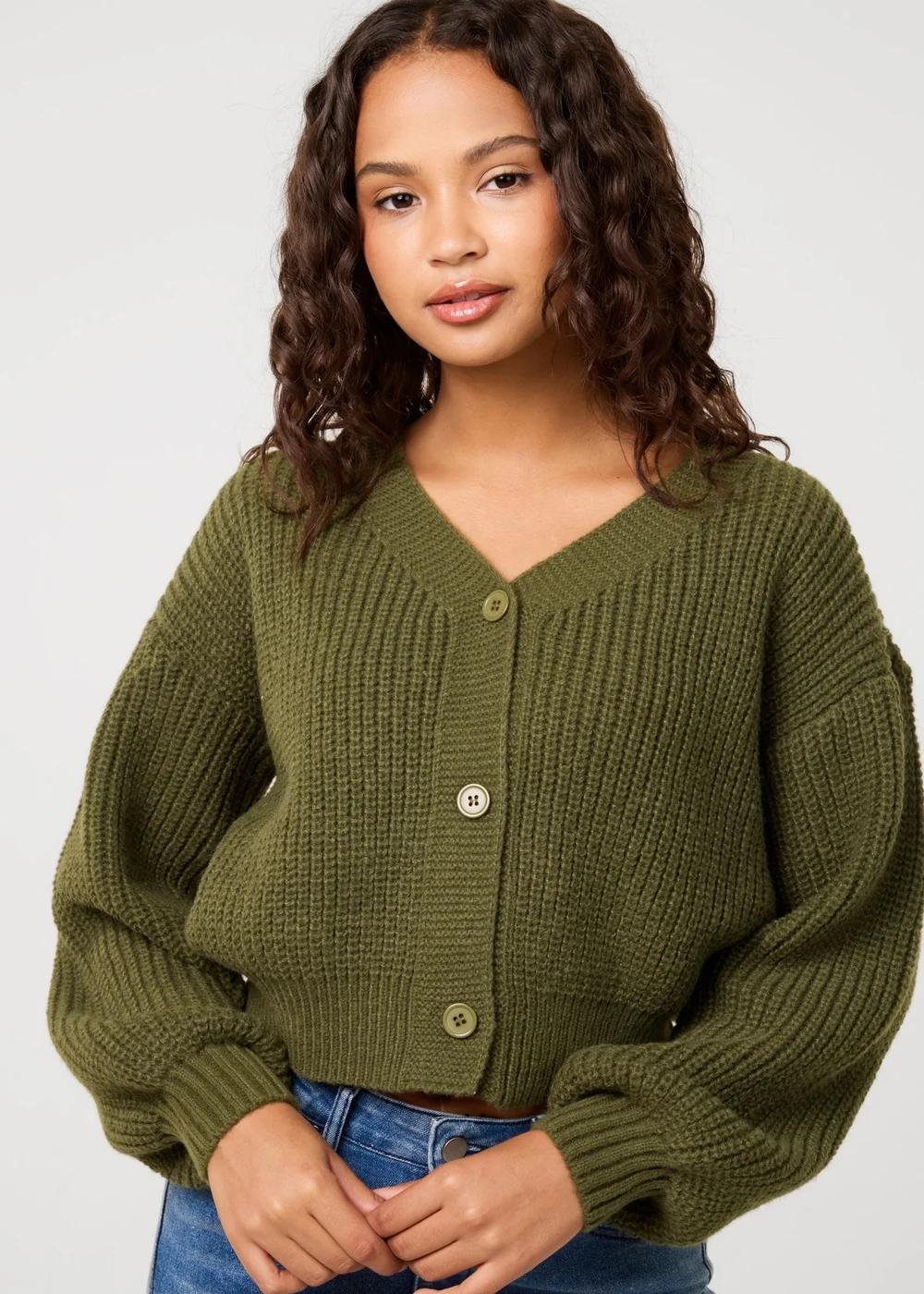 Pink Vanilla Khaki Cropped Button Cardigan - S/M Image 4