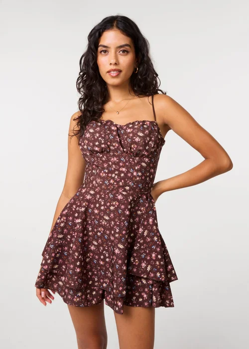 Pink Vanilla Brown Print Ditsy Floral Bra Cup Dress - S/M Image 2