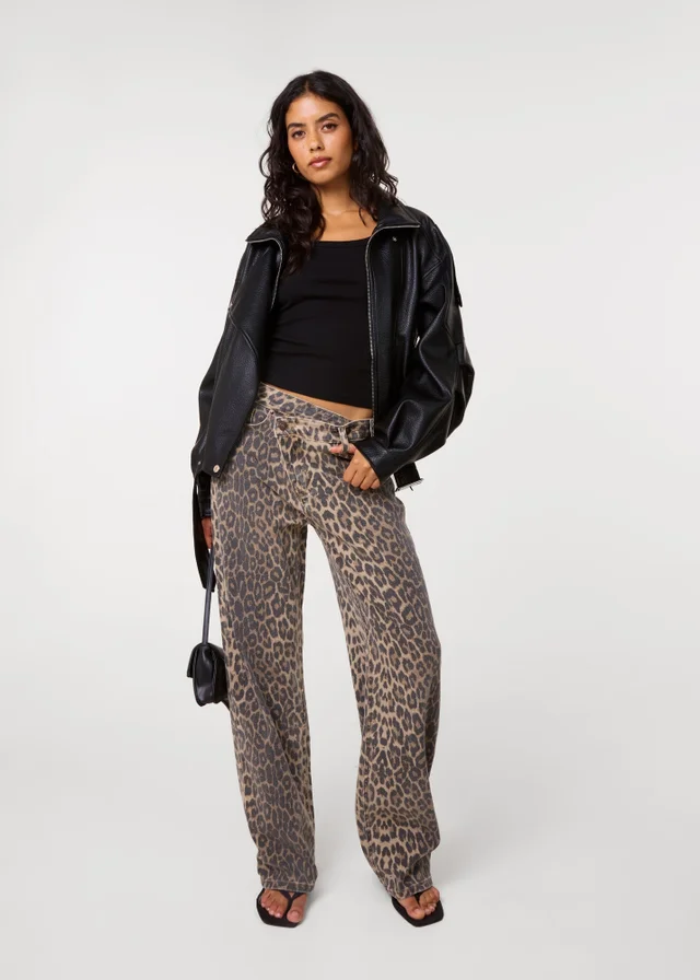 Pink Vanilla Brown Leopard Straight Leg Jeans