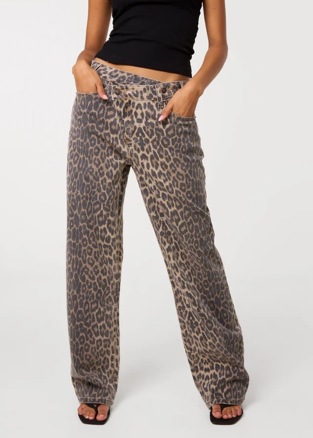 Pink Vanilla Brown Leopard Straight Leg Jeans