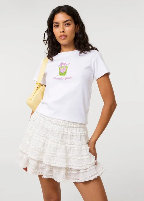 Pink Vanilla White Matcha Girlie Diamante T-Shirt - M/L Image 1