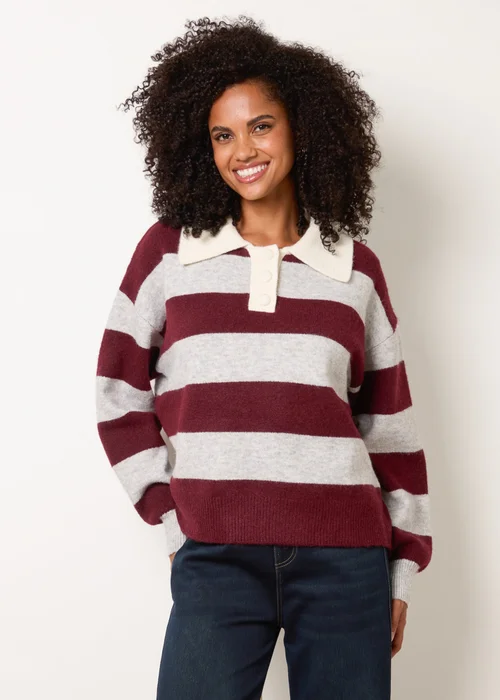 Blue Vanilla Red Stripe Knit Polo Jumper - S/M Image 1
