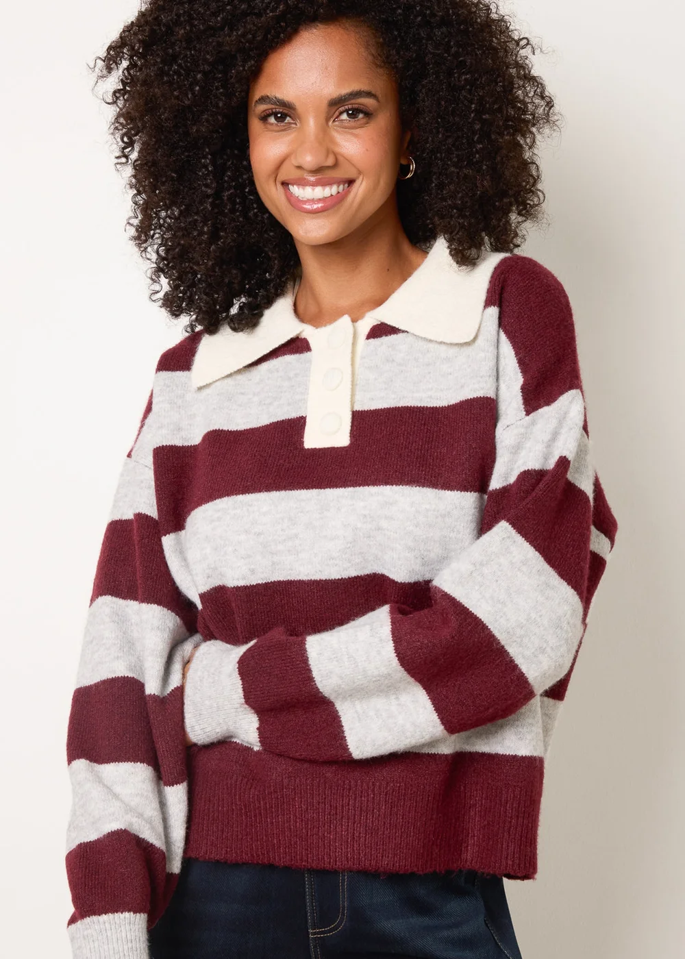 Blue Vanilla Red Stripe Knit Polo Jumper - S/M Image 3