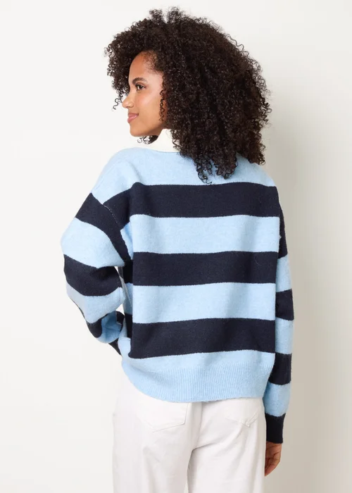 Blue Vanilla Blue Stripe Knit Polo Jumper - S/M Image 4