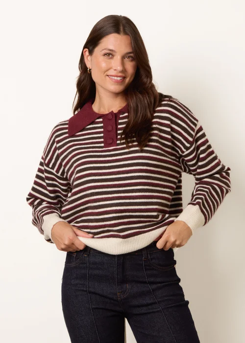 Blue Vanilla Red Stripe Knit Polo Jumper - S/M Image 1
