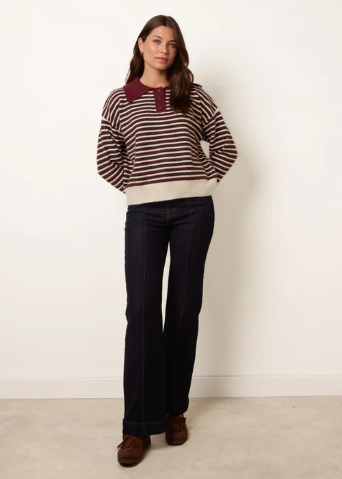 Blue Vanilla Red Stripe Knit Polo Jumper - S/M Image 3