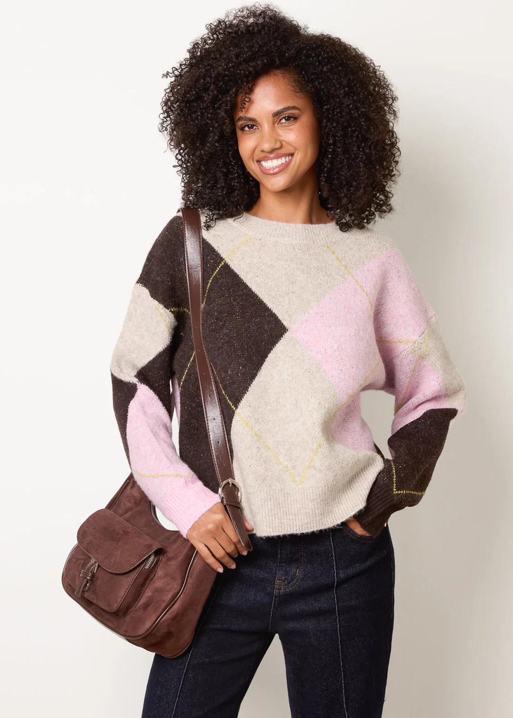Blue Vanilla Pink Argyle Knit Jumper - M/L Image 1