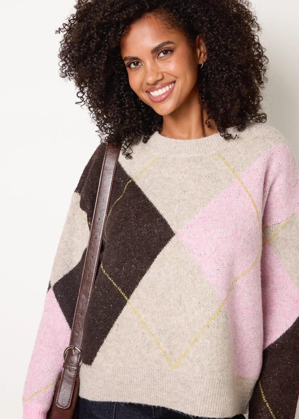 Blue Vanilla Pink Argyle Knit Jumper - M/L Image 3