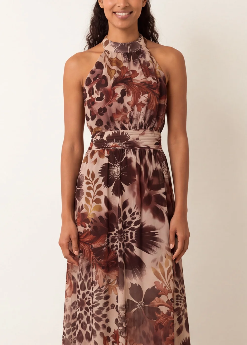 Blue Vanilla Multi Georgette Printed Halterneck Occasion Dress - L Image 2