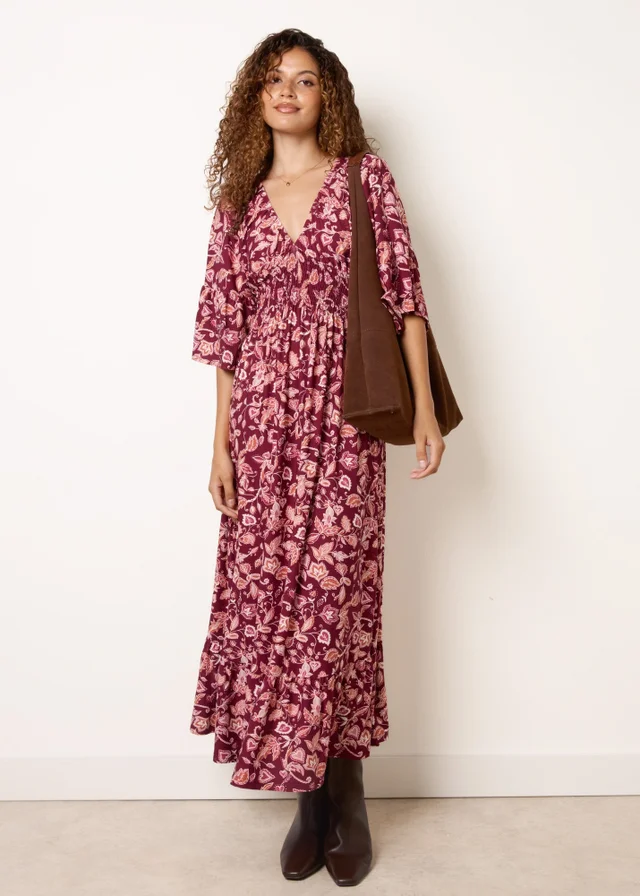 Blue Vanilla Red Elasticated V Neck Magic Midi Dress