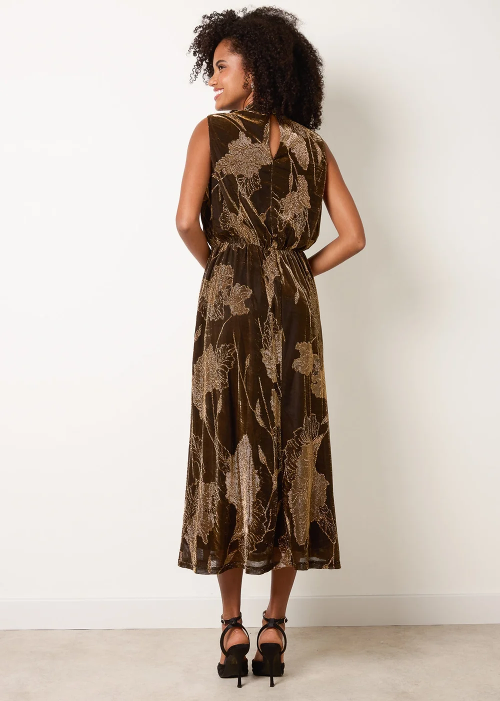 Blue Vanilla Tan High Neck Jacquard Midi Dress - M Image 4