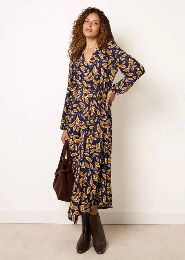 Blue Vanilla Navy Asymmetric Wrap Midi Dress