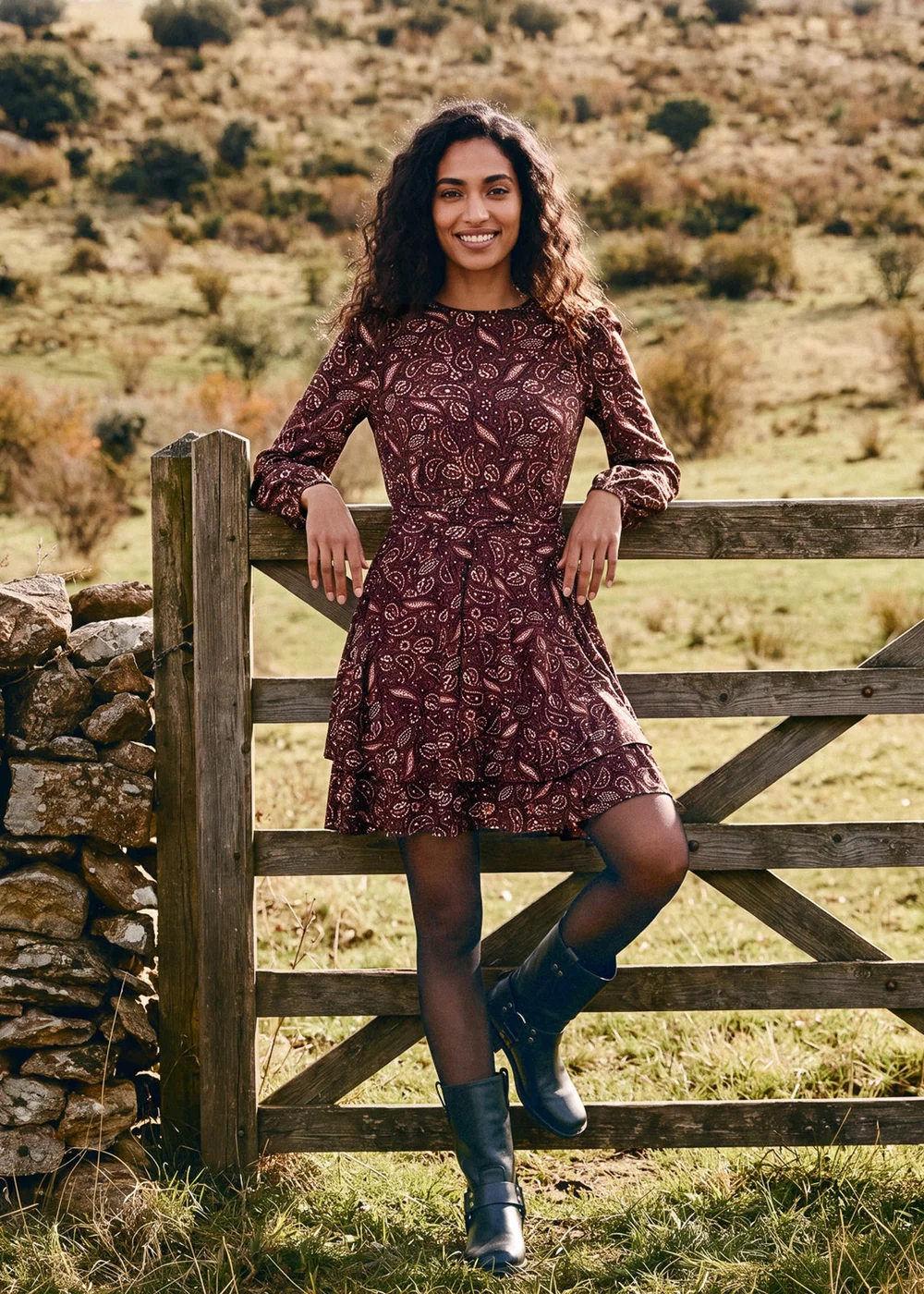 Blue Vanilla Brown Crew Neck Double Frill Mini Dress - XL Image 1