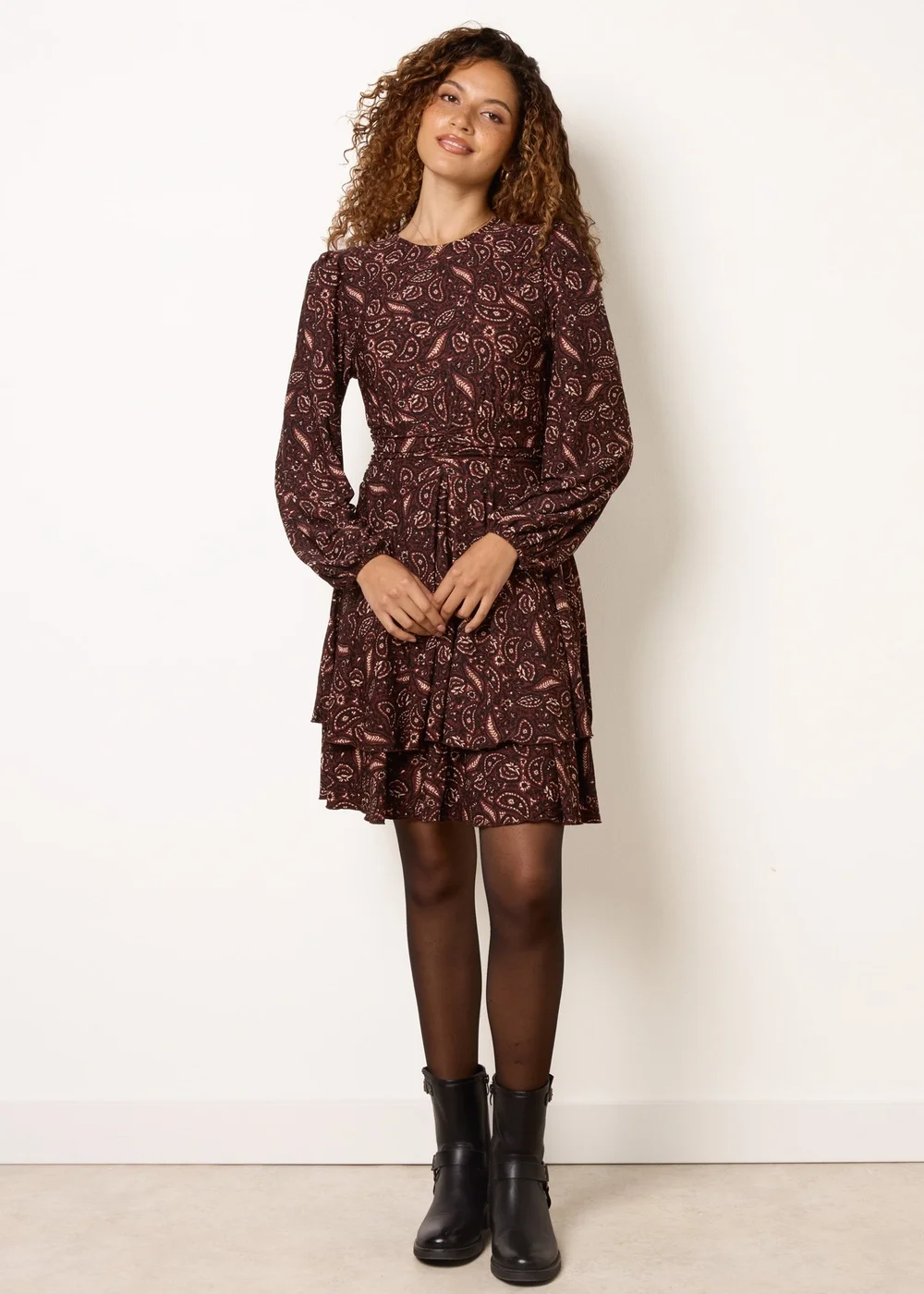 Blue Vanilla Brown Crew Neck Double Frill Mini Dress - XL Image 2