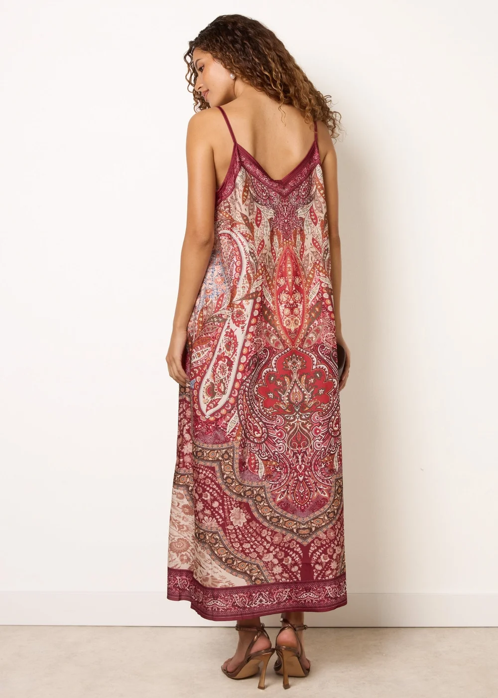 Blue Vanilla Burgundy Midi Length Dress in Paisley Print - One Size Image 4