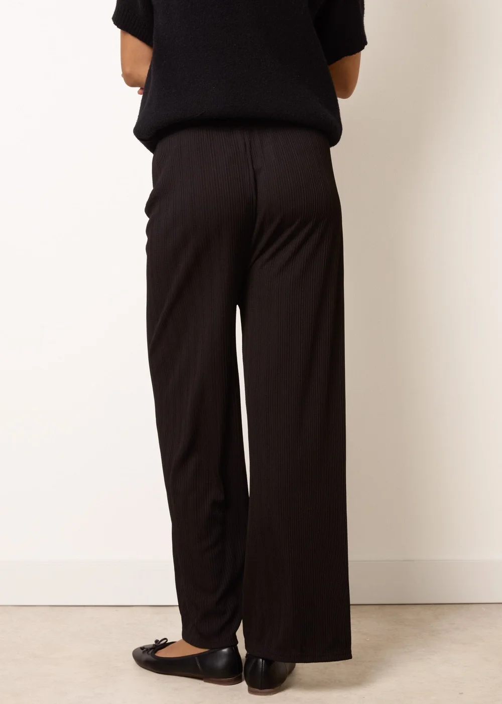 Blue Vanilla Black Ribbed Wide Leg Trousers - One Size Image 4