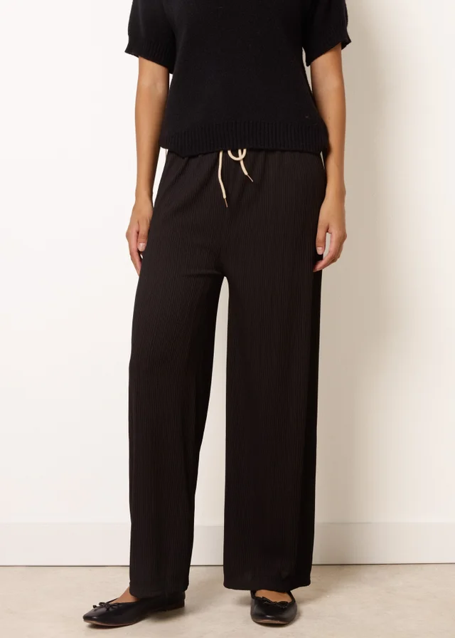Blue Vanilla Black Ribbed Wide Leg Trousers
