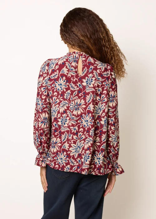 Blue Vanilla Red Frill Neck Smock Top - M/L Image 4