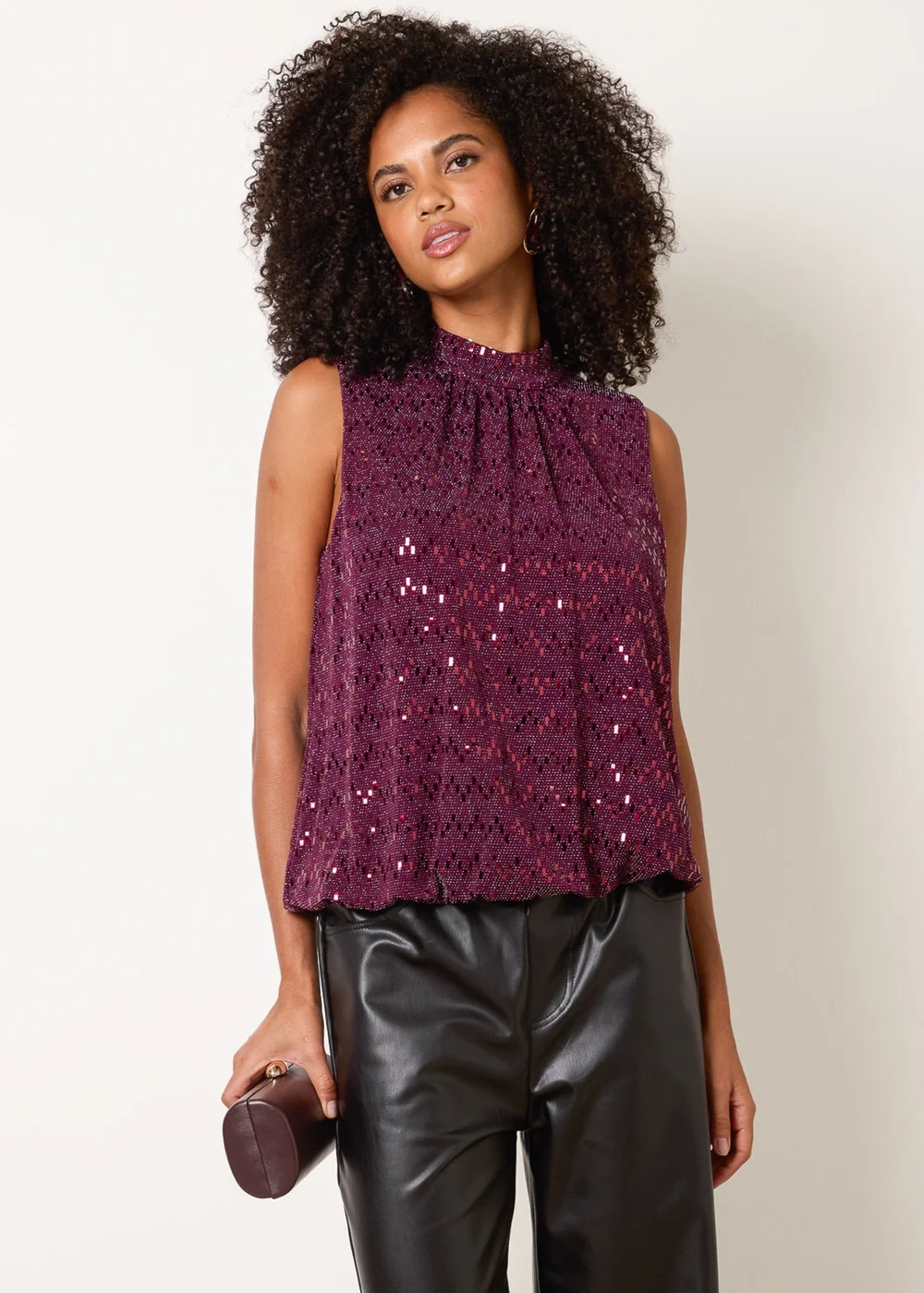 Blue Vanilla Red High Neck Metallic Puff Ball Blouse - L Image 2