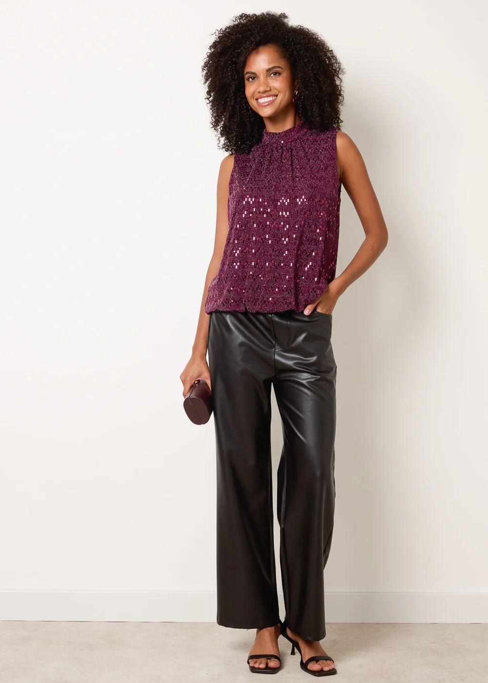 Blue Vanilla Red High Neck Metallic Puff Ball Blouse - L Image 3