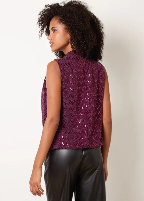 Blue Vanilla Red High Neck Metallic Puff Ball Blouse - L Image 4
