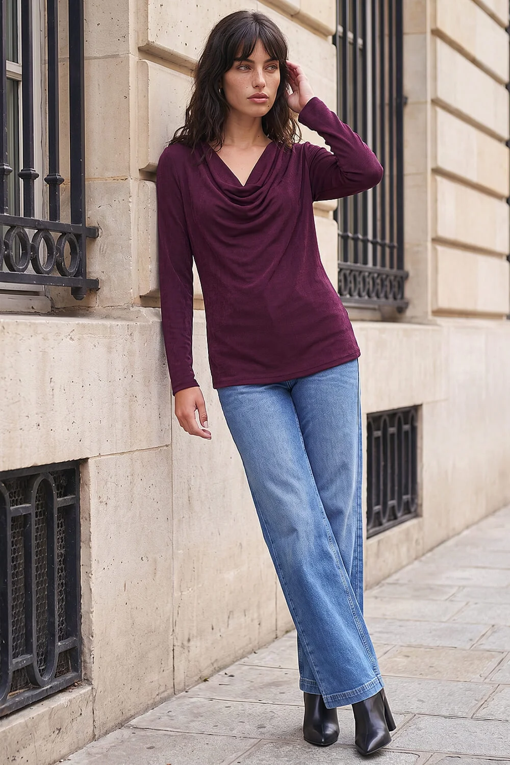 Roman Deep Purple Cowl Neck Top - 10 Image 2