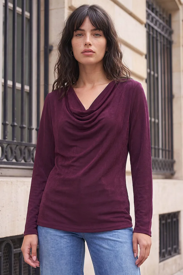 Roman Deep Purple Cowl Neck Top