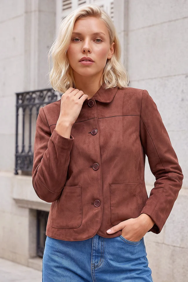Roman Chocolate Petite Suede Jacket