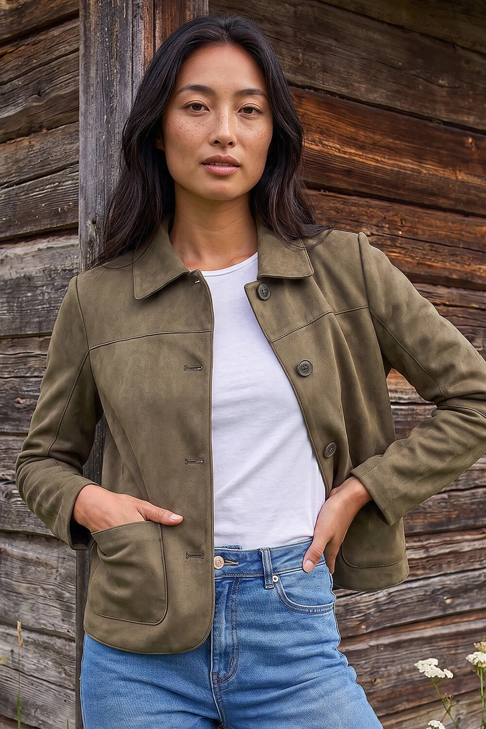 Roman Khaki Petite Suede Jacket - 16 Image 1