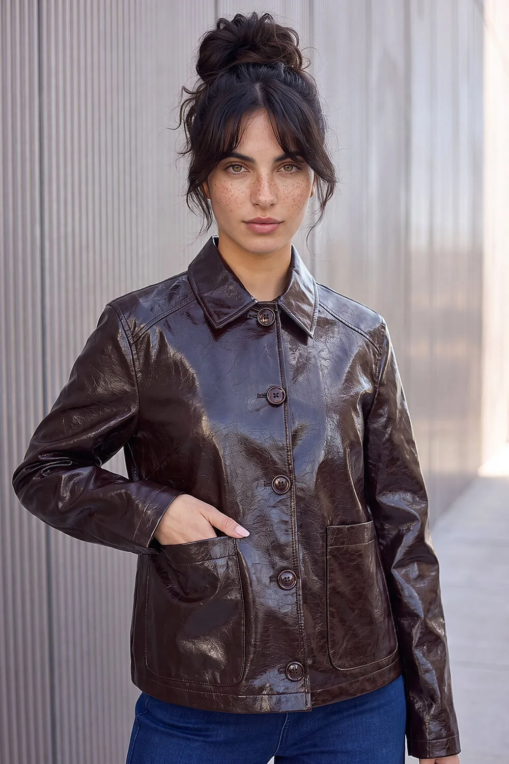 Dusk Port Faux Leather Collared Jacket - 18 Image 3
