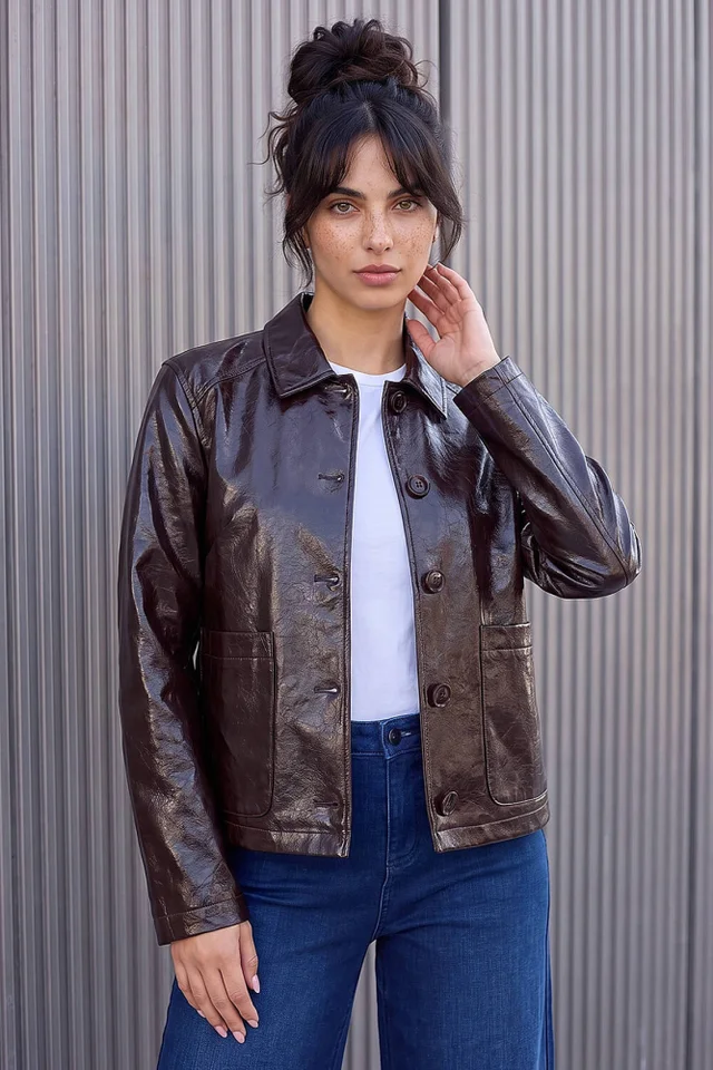 Dusk Port Faux Leather Collared Jacket