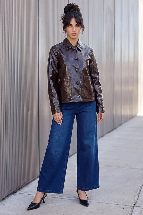 Dusk Port Faux Leather Collared Jacket - 18 Image 2