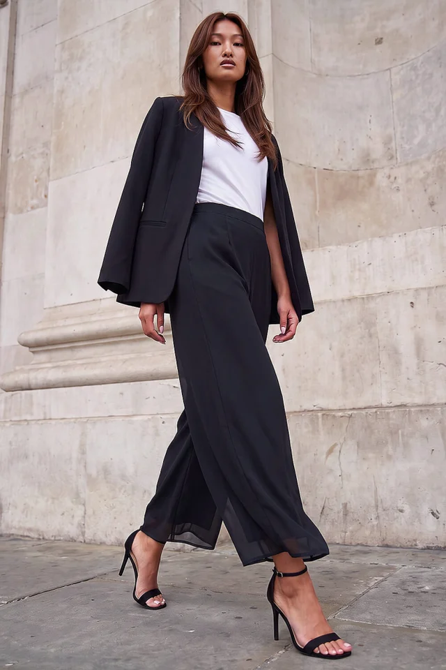 Roman Black Floaty Chiffon Trouser