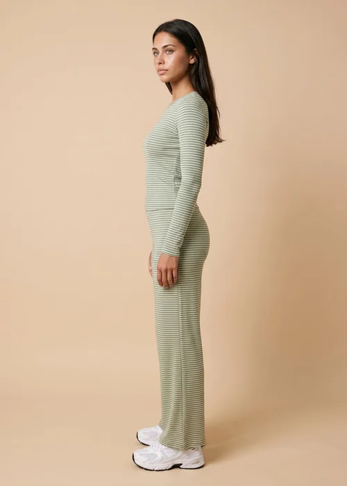 Urban Bliss Khaki Ribbed Stripe Wide Leg Trouser - 10 Image 2