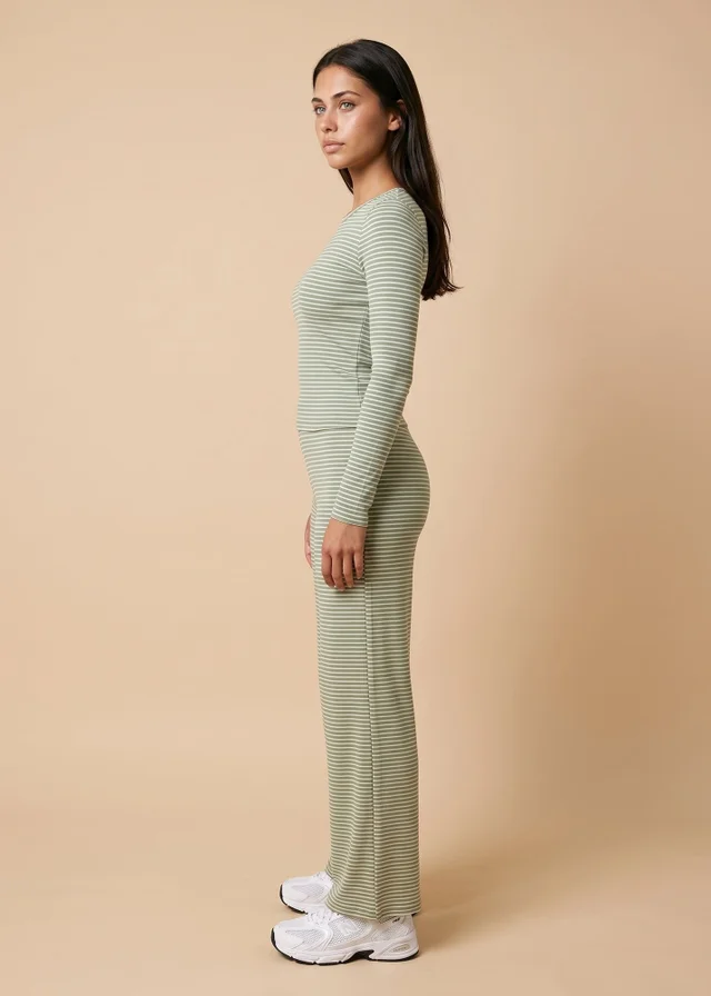 Urban Bliss Khaki Ribbed Stripe Top