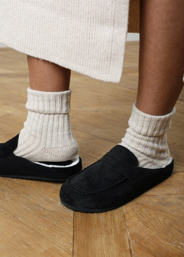 Where's That From Divelle Black Low Back Slip On Mule With Fleece Lining