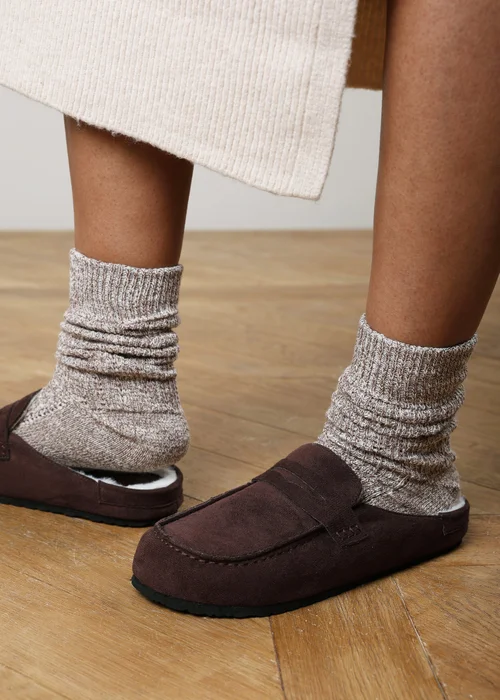 Where's That From Divelle Brown Low Back Slip On Mule With Fleece Lining - 8 Image 2