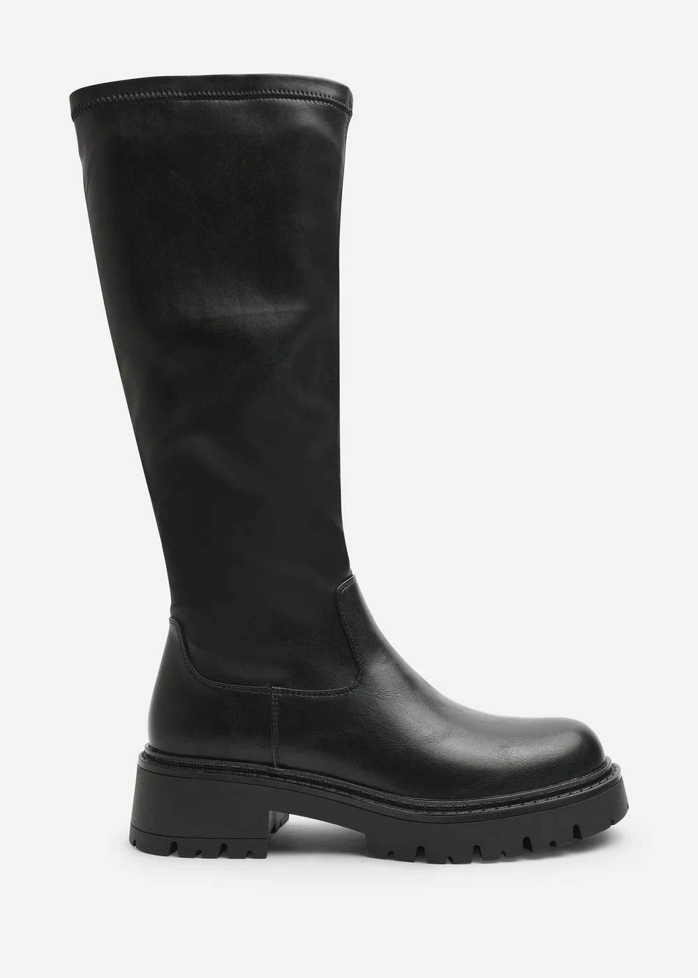 Where's That From Elvane Black PU Stretch Chunky Knee High Sock Boot - 6 Image 1