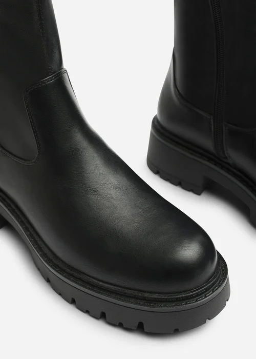 Where's That From Elvane Black PU Stretch Chunky Knee High Sock Boot - 6 Image 5