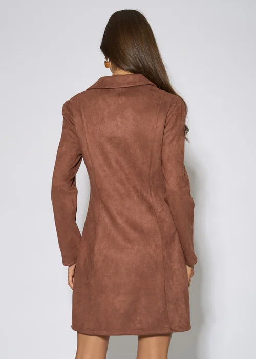 Gini London Brown Faux Suede Zip Front Mini Dress - 12 Image 2