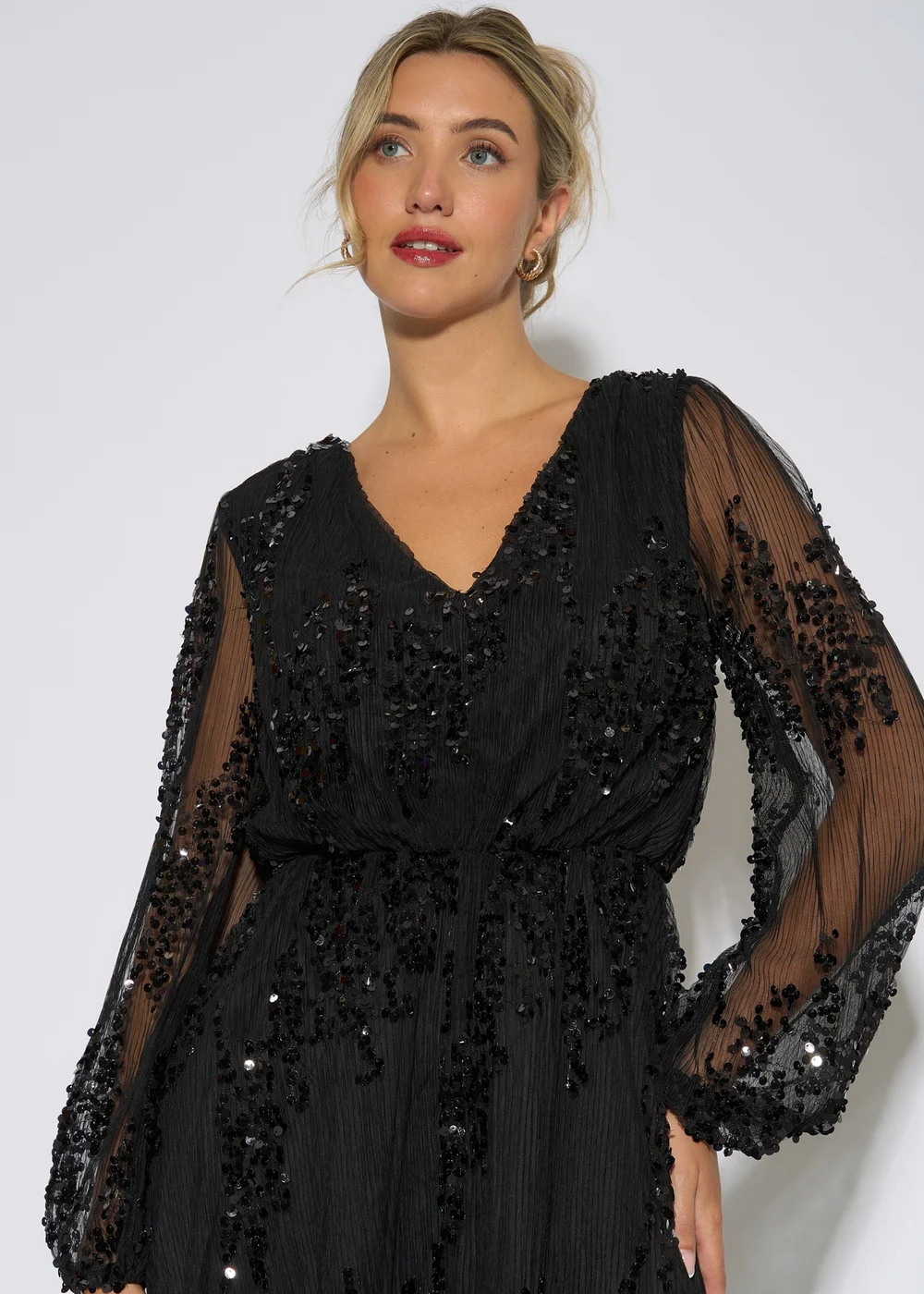 Gini London Black Sequin Floral V Neck Mini Dress - 12 Image 3