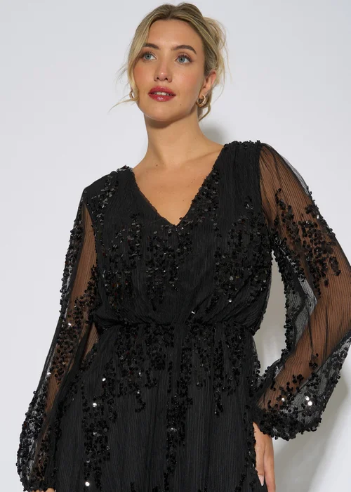 Gini London Black Sequin Floral V Neck Mini Dress - 12 Image 3