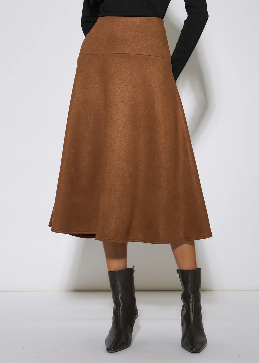 Gini London Tan Suede A Line Midi Skirt - 16 Image 3