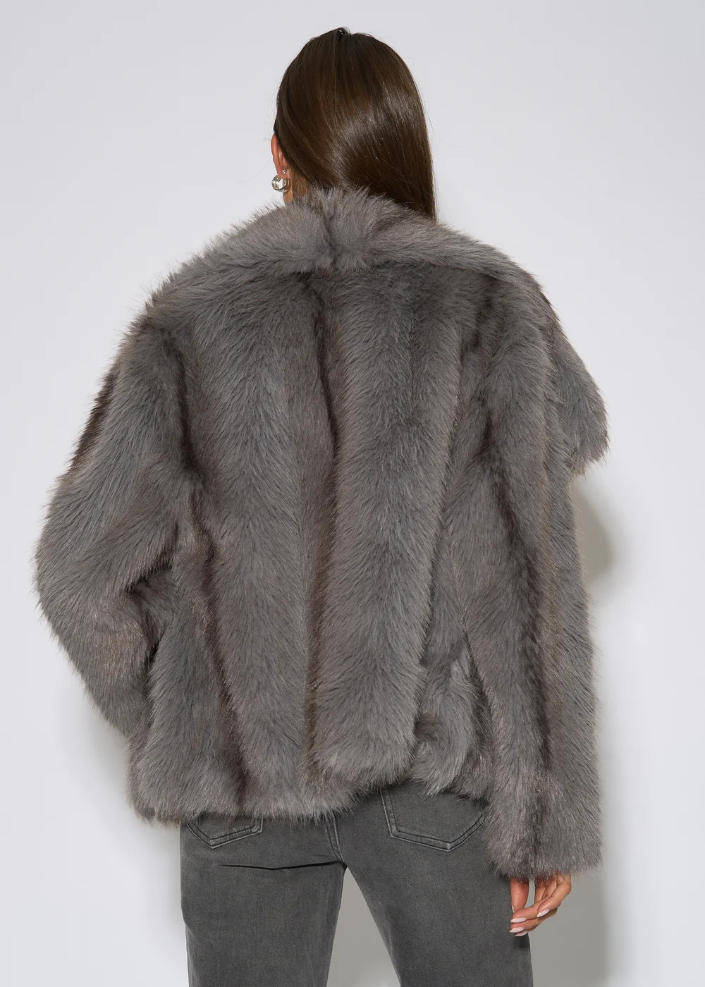 Gini London Grey Ombre Lapel Faux Fur Jacket - M/L Image 2