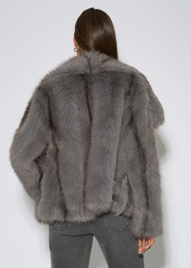 Gini London Grey Ombre Lapel Faux Fur Jacket