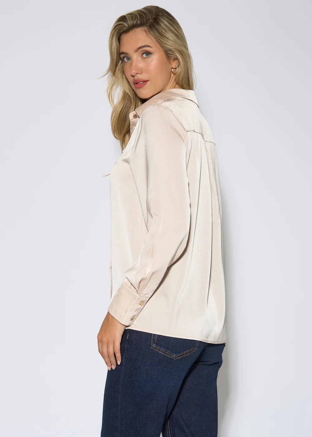 Gini London Champagne Lace Trim Neckline Long-Sleeve Shirt - 12 Image 4
