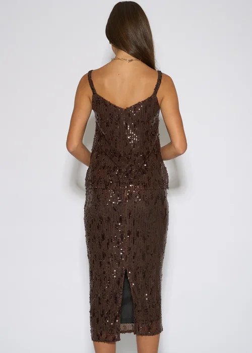 Gini London Brown Sequin V Neck Cami Top - 16 Image 2
