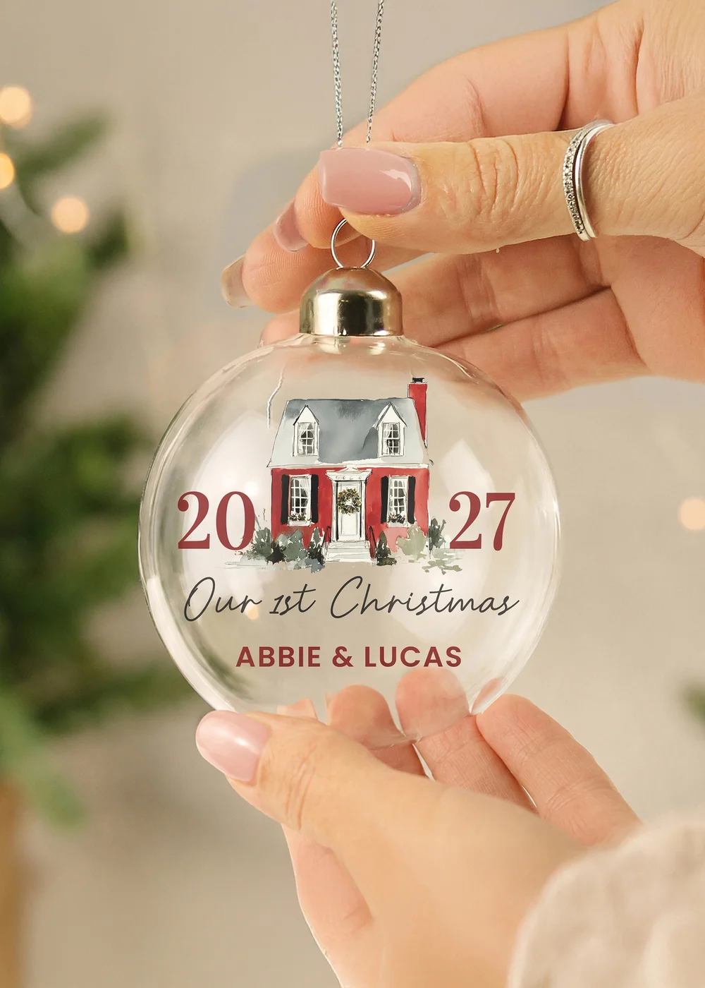 Personalised Memento Company Clear Christmas House Glass Bauble - One Size Image 2